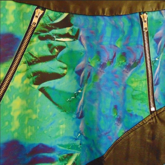 One Way Watercolor Asymmetric Vegan Leather Skirt - Picture 2 of 4